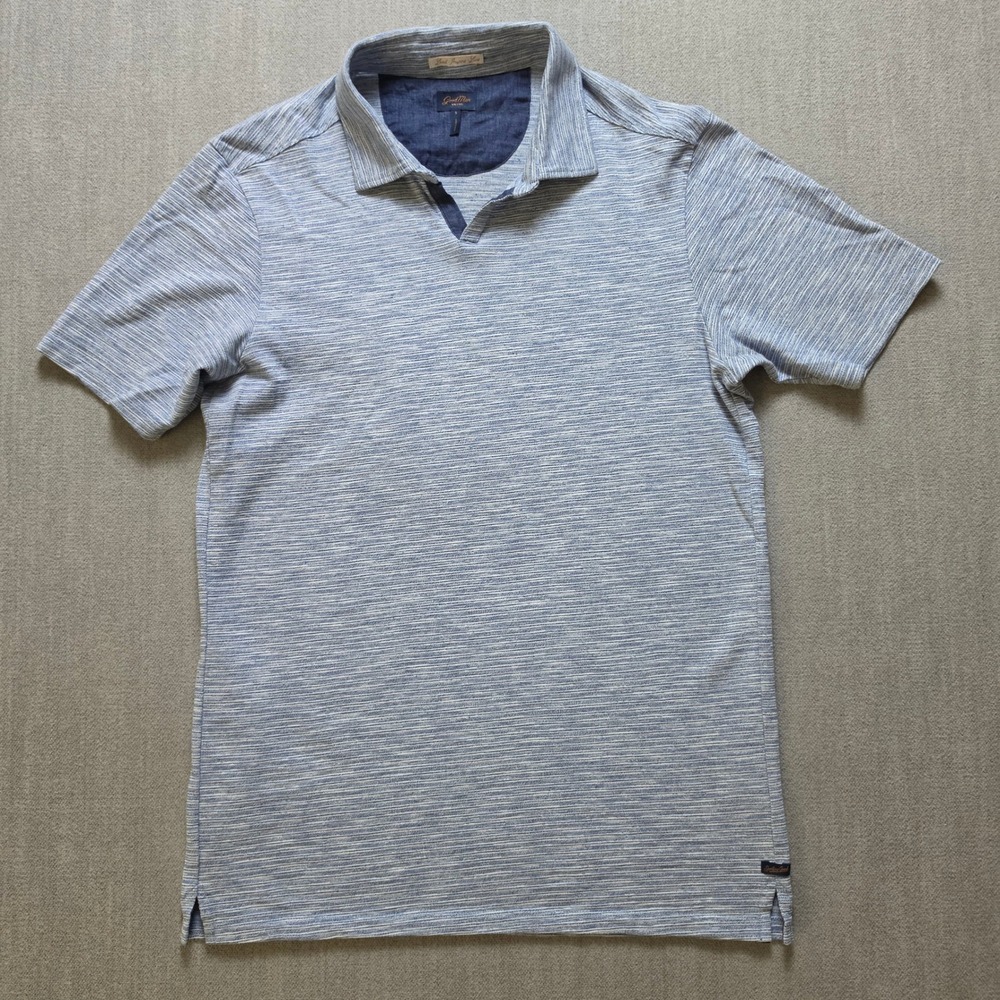 Good Man Brand Polo Shirt Mens Small Blue Space Dye Cotton Johnny Collar Slv
